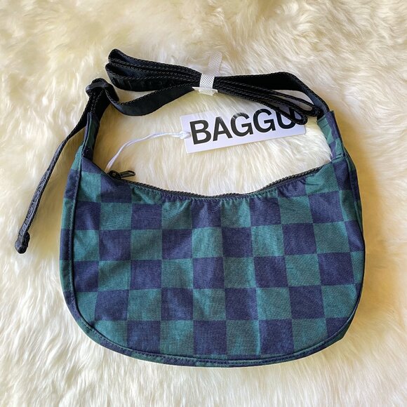 NWT Baggu Small Crescent Bag - Navy Green Check - Picture 2 of 11